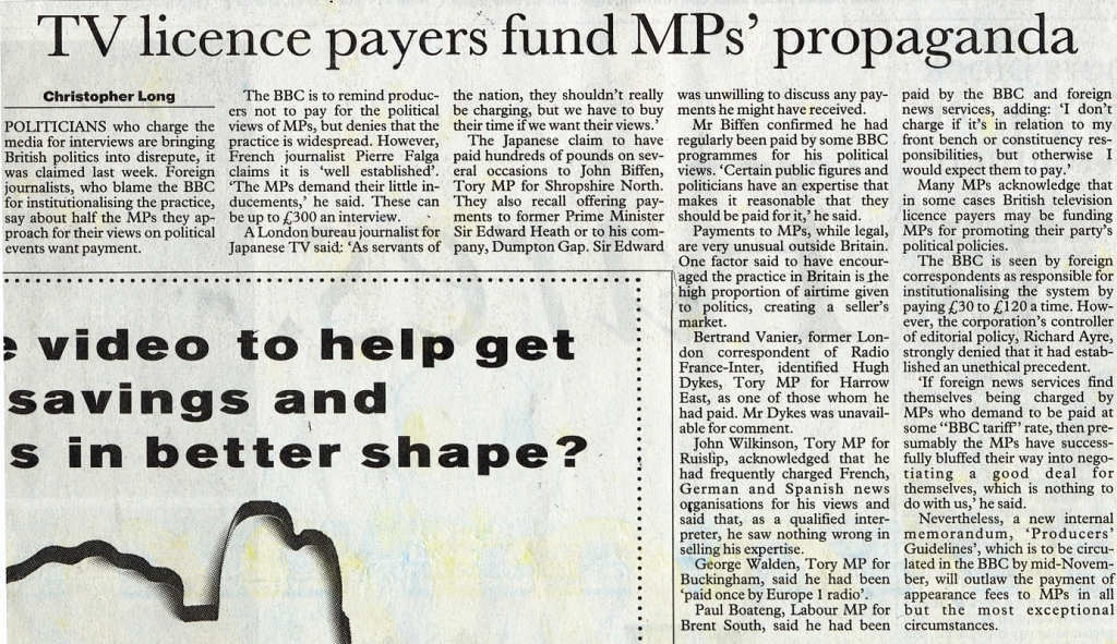 19931031 THE OBSERVER TV Licence Payers Fund MPs' Propaganda.jpg